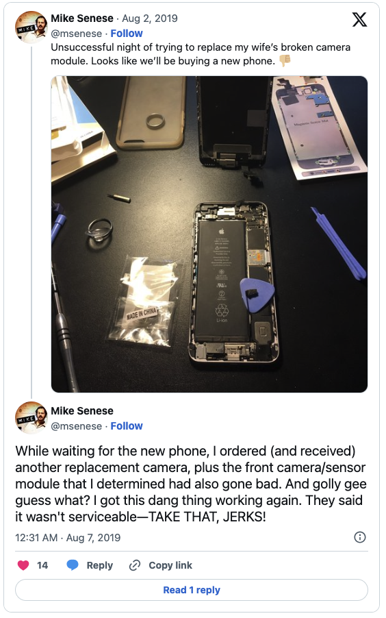 Tweet: They said it wasn't serviceable - TAKE THAT, JERKS!